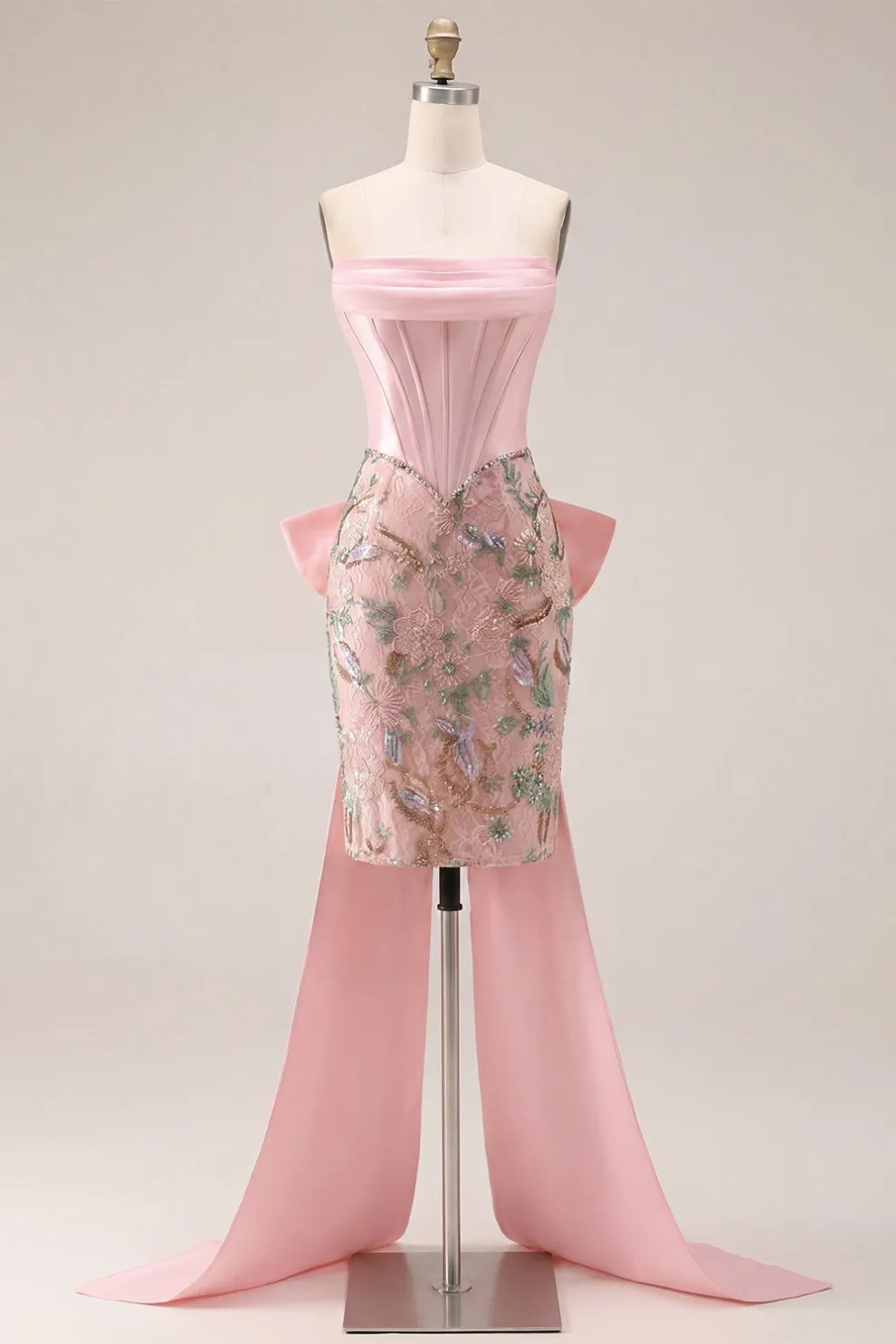 Sparkly Pink Corset Bodycon Strapless Short Homecoming Dress with Bow