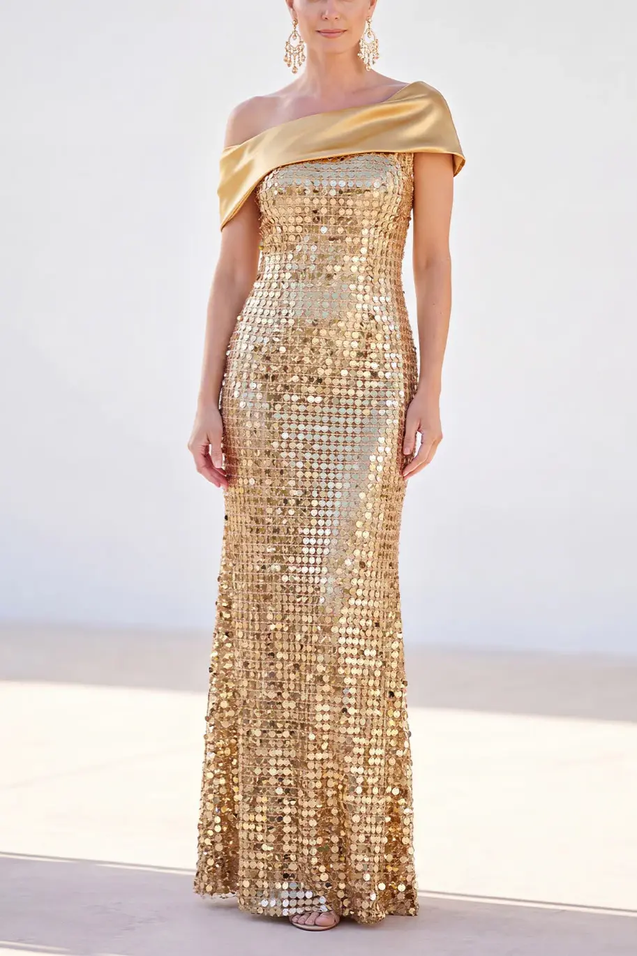Sparkly Golden Sequin Mermaid Long Mother of the Bride Dress