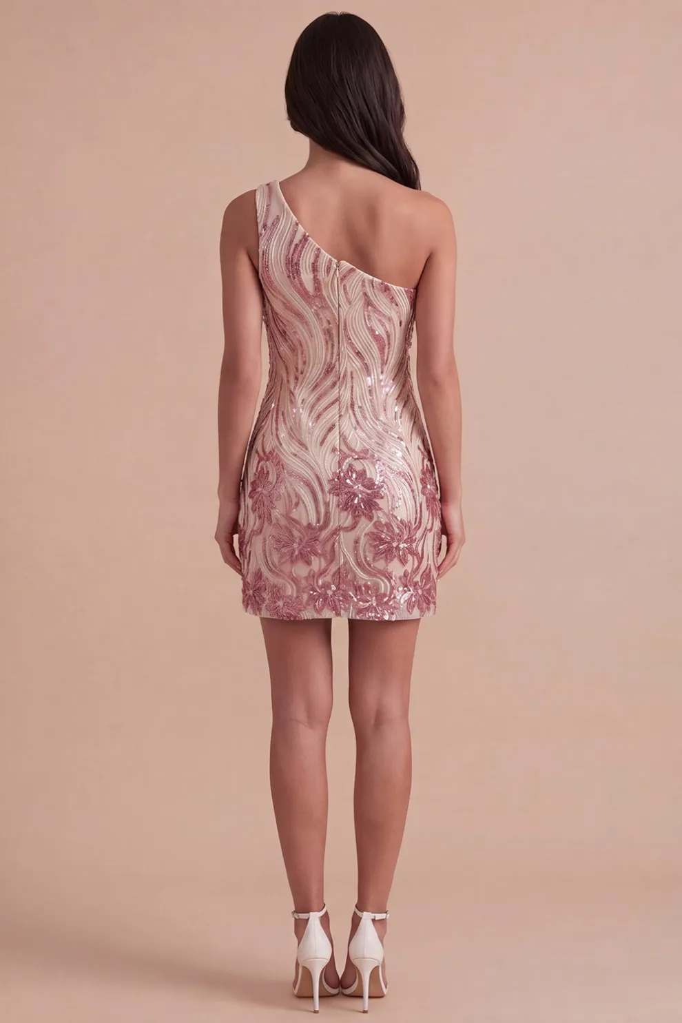 Sparkly Gold and Pink Bodycon Sequin One Shoulder Short Homecoming Dress