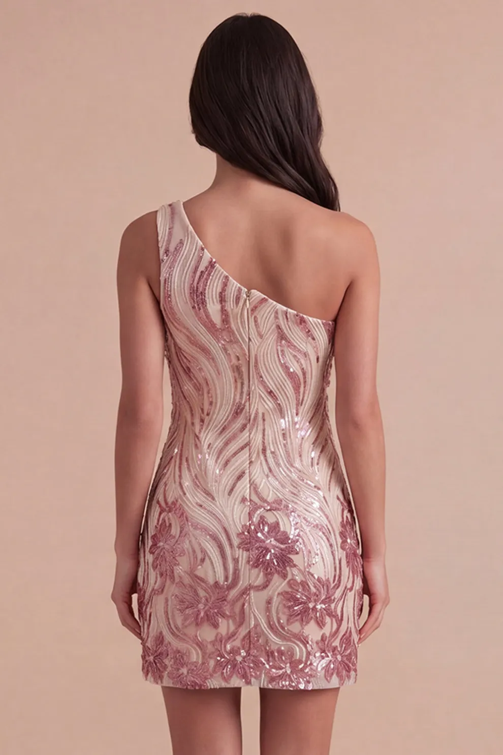 Sparkly Gold and Pink Bodycon Sequin One Shoulder Short Homecoming Dress