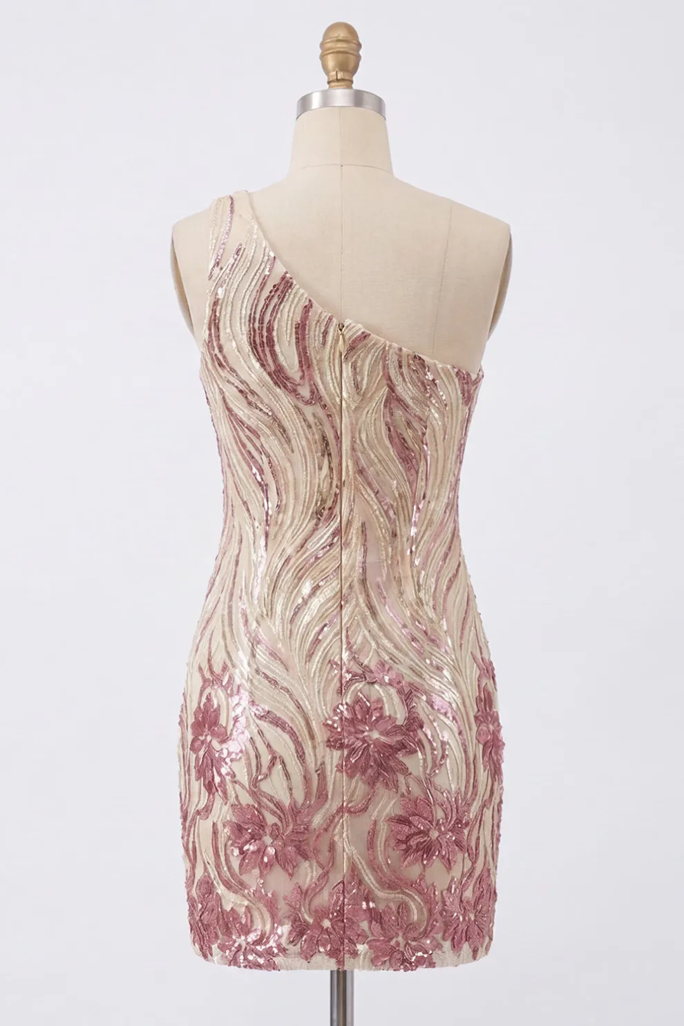 Sparkly Gold and Pink Bodycon Sequin One Shoulder Short Homecoming Dress