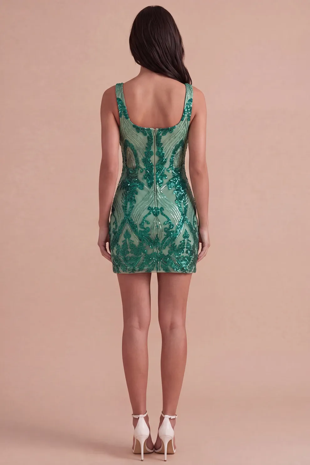 Dark Green Sparkly Sequin Bodycon Square Neck Short Homecoming Dress