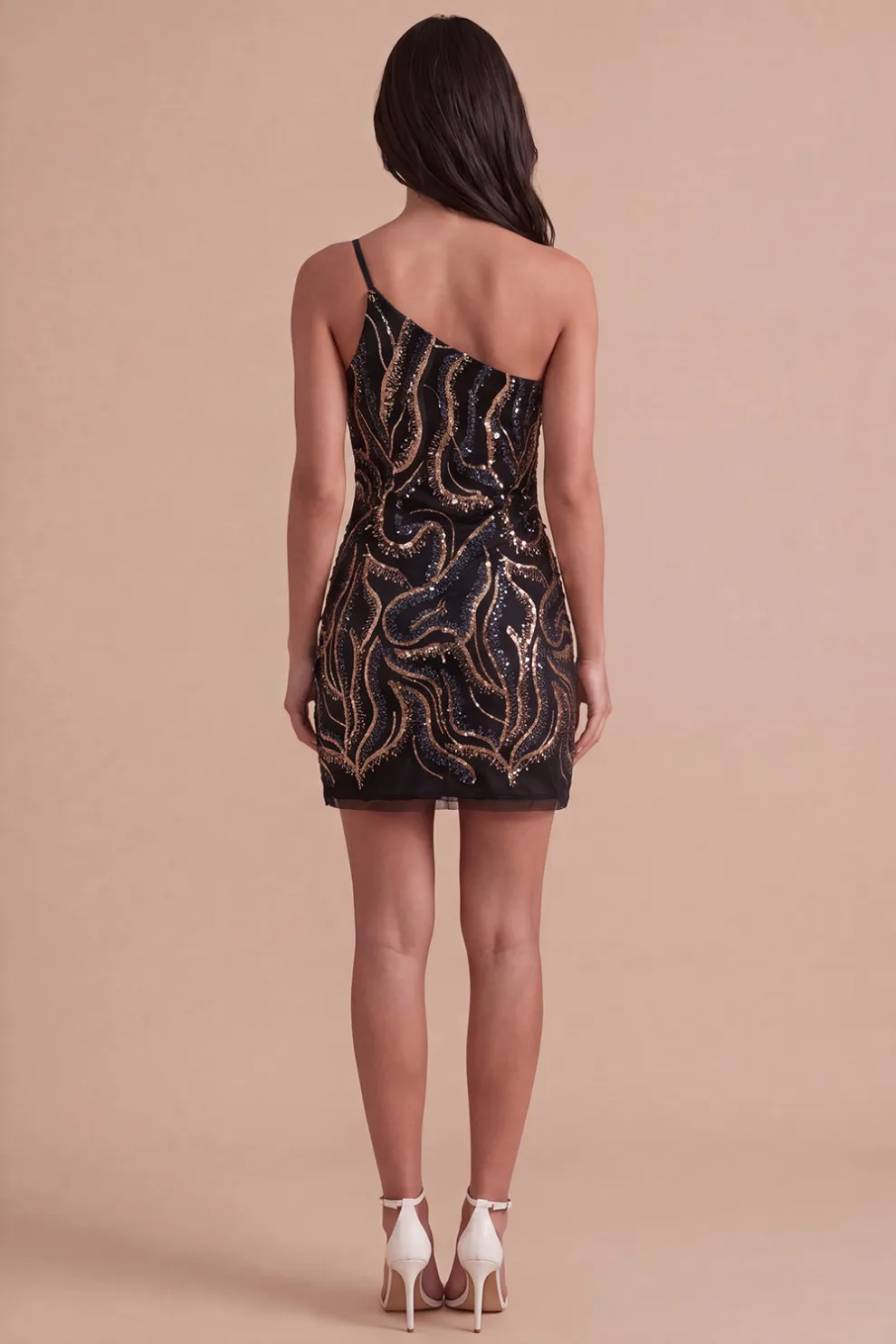 Black Sparkly Sequin One Shoulder Bodycon Short Homecoming Dress