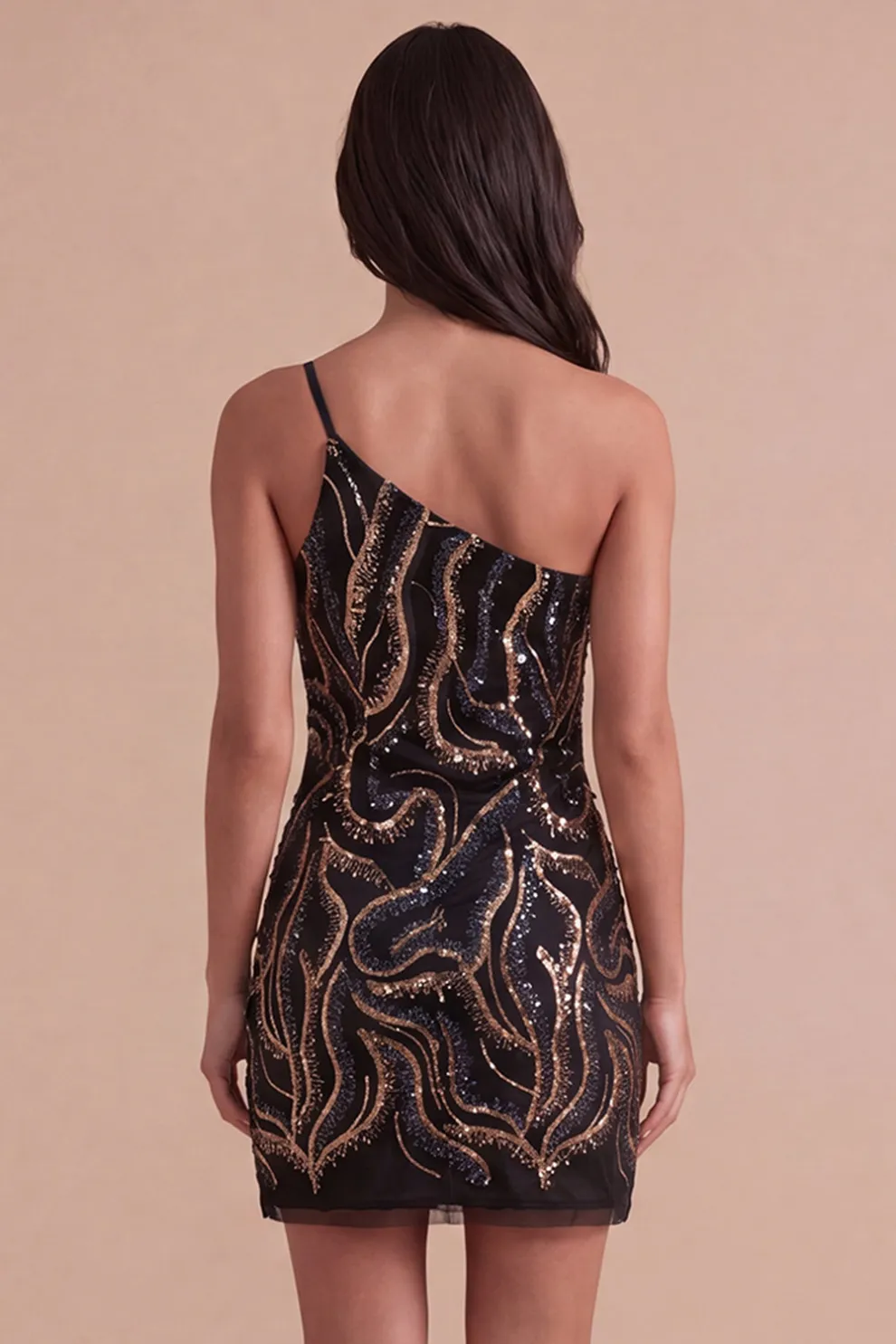 Black Sparkly Sequin One Shoulder Bodycon Short Homecoming Dress