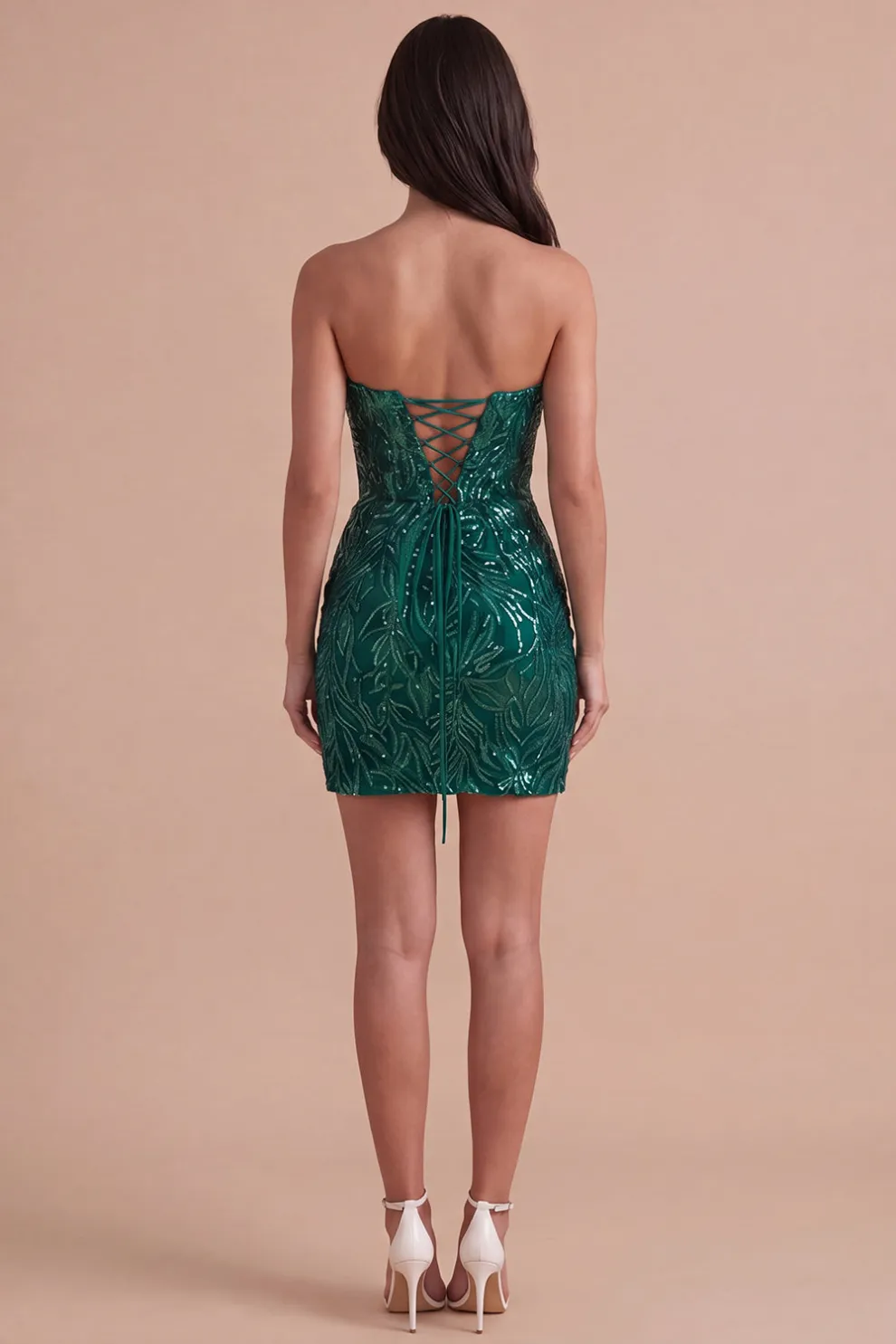 Dark Green Sparkly Sequin Strapless Bodycon Short Homecoming Dress