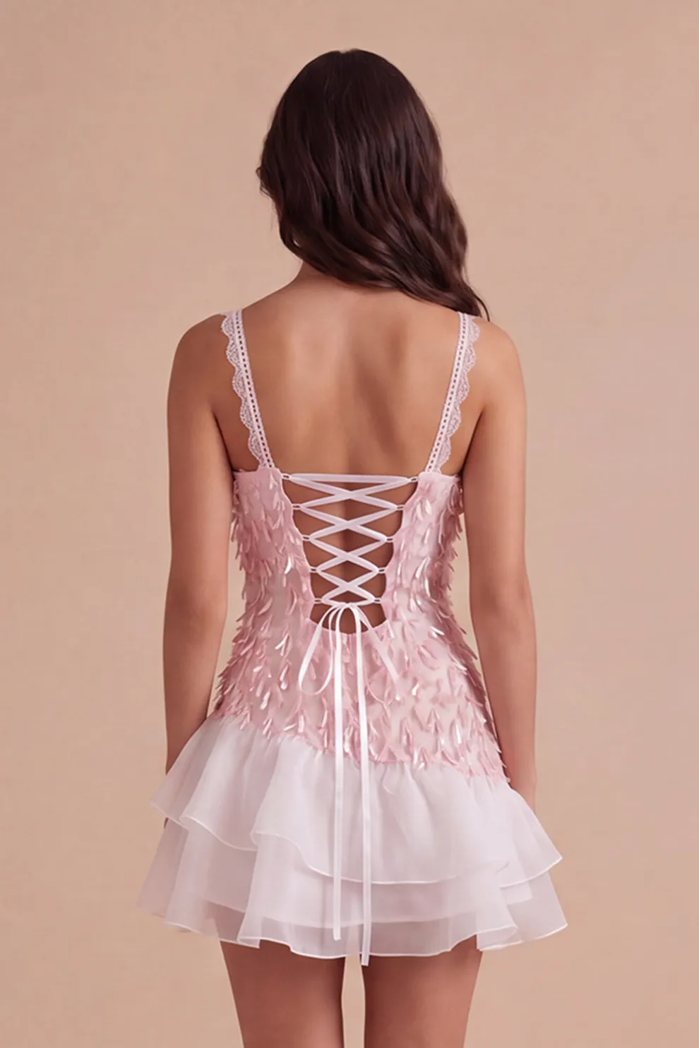Sparkly Pink Sequin Square Neck Short Homecoming Dress