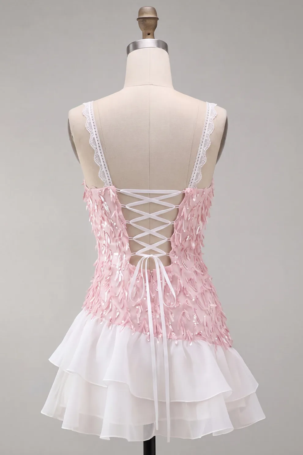 Sparkly Pink Sequin Square Neck Short Homecoming Dress