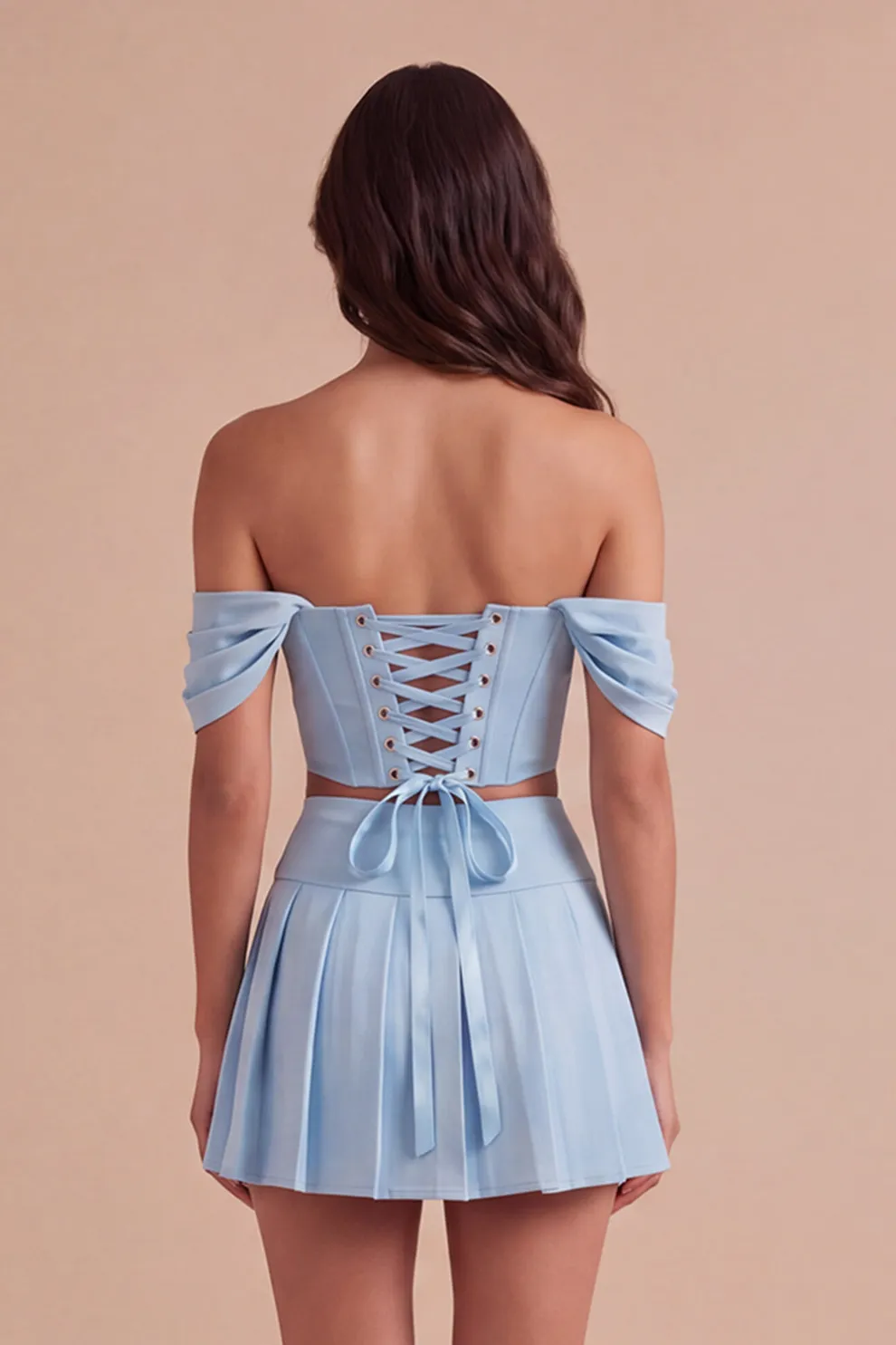 Sky Blue 2 Piece Corset Beaded A Line Short Homecoming Dress