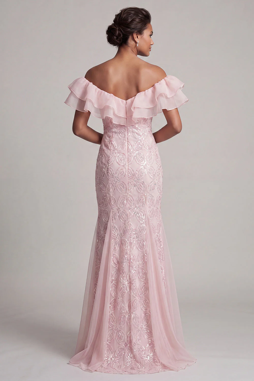 Sparkly Light Pink Mermaid Sequin Long Mother of the Bride Dress with Ruffles