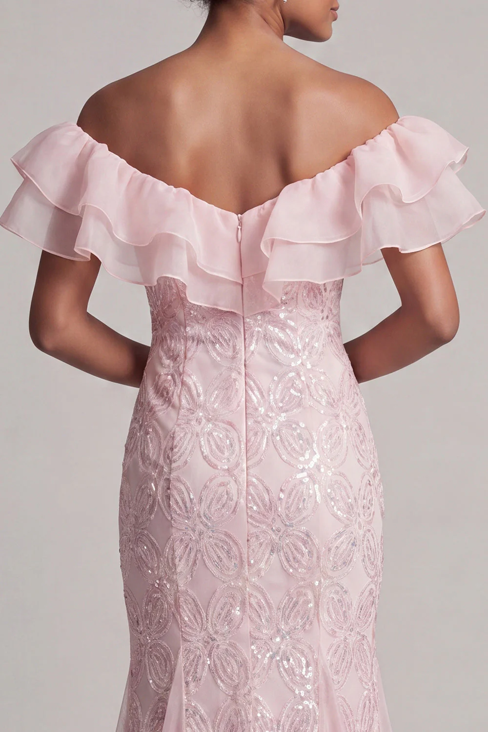 Sparkly Light Pink Mermaid Sequin Long Mother of the Bride Dress with Ruffles