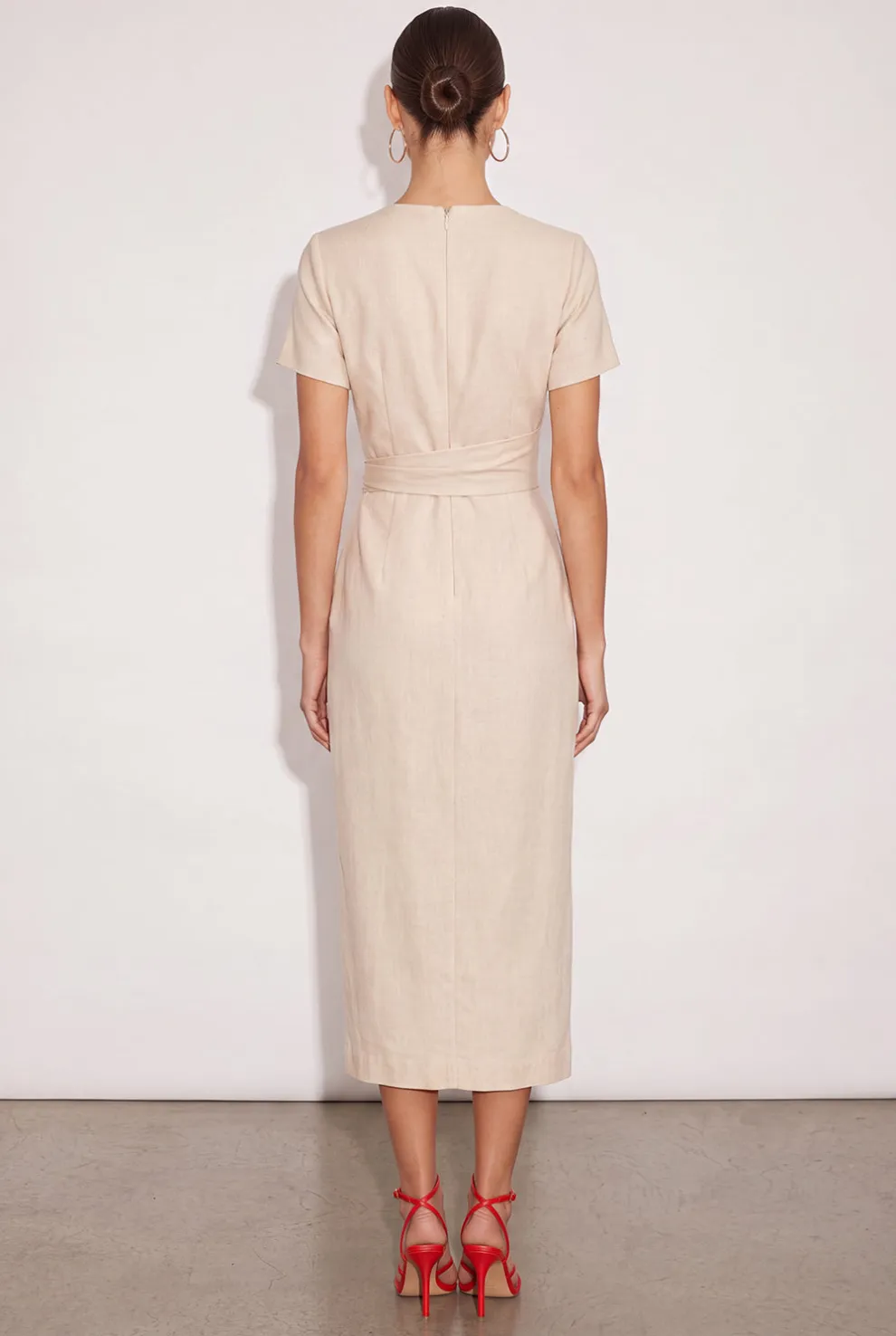 Ivory Pencil V-Neck Midi Work Dress with Slit