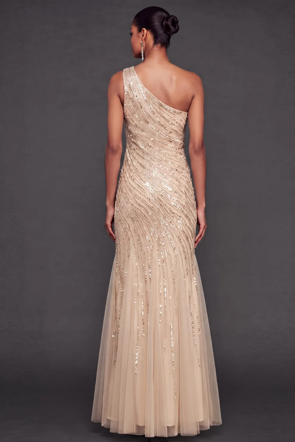 Sparkly Sequined Dusty Blue Mermaid One Shoulder Long Formal Dress