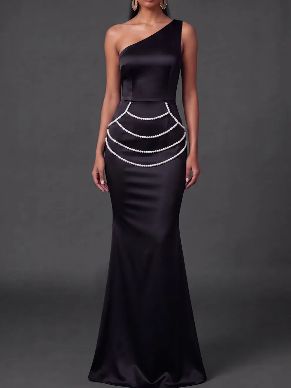 Black Mermaid One Shoulder Beaded Long Formal Dress