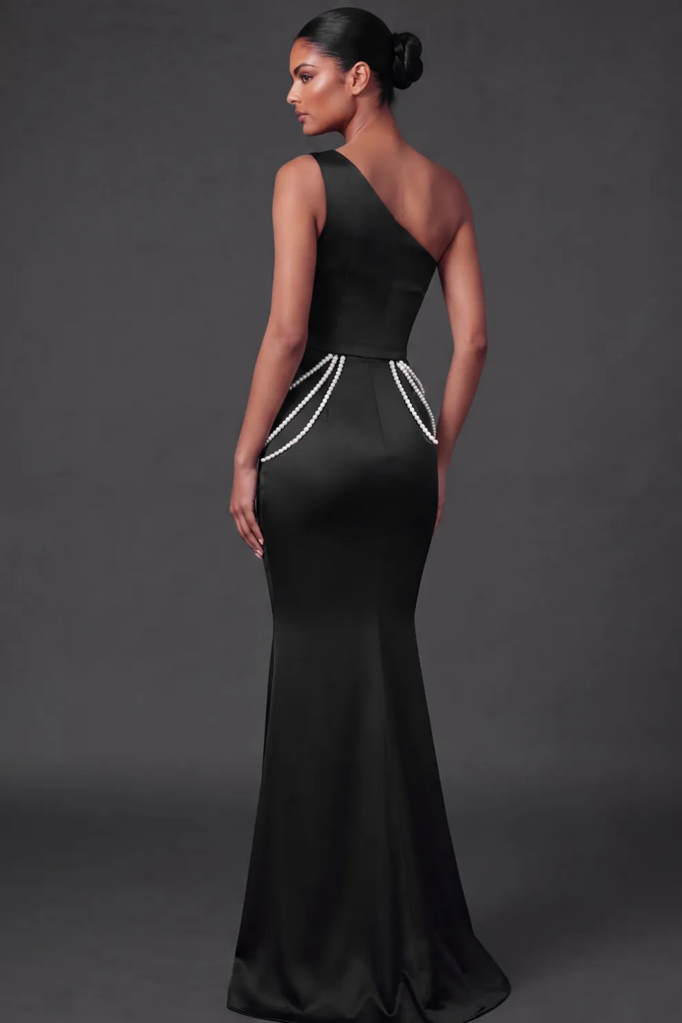Black Mermaid One Shoulder Beaded Long Formal Dress