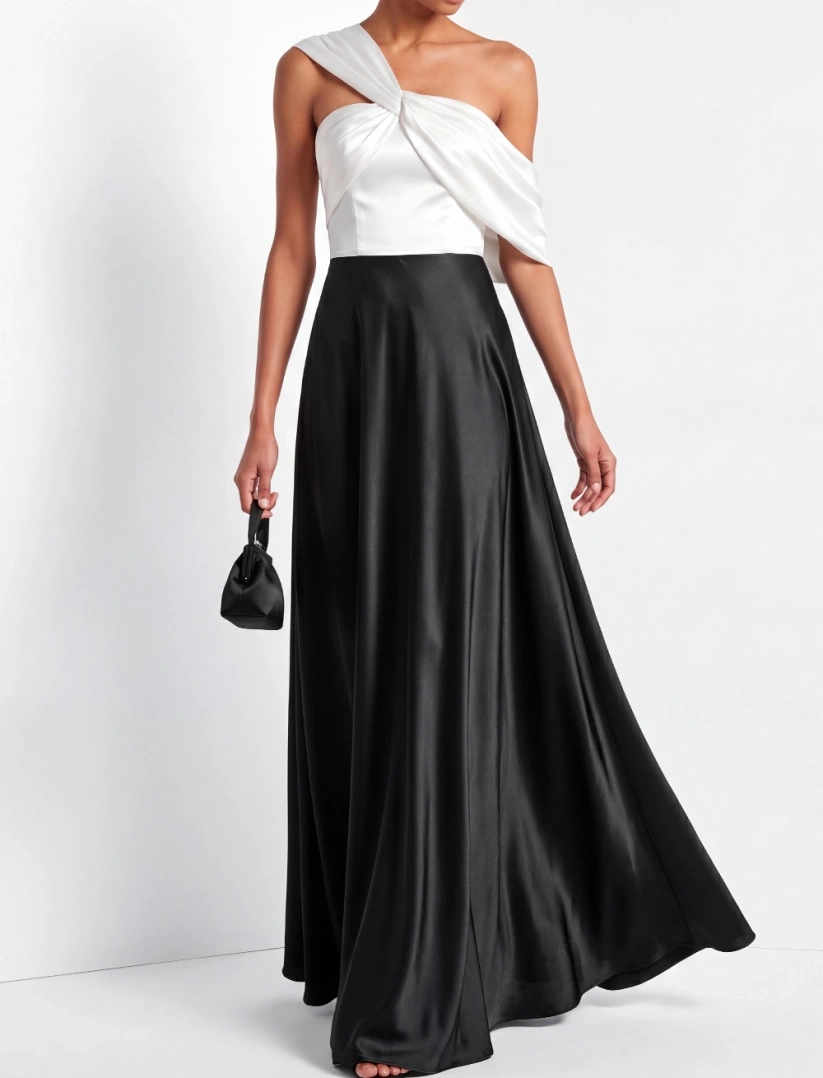 Black & White Satin Maxi Dress