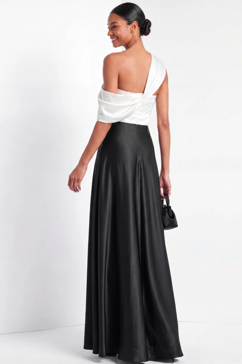 Black & White Satin Maxi Dress