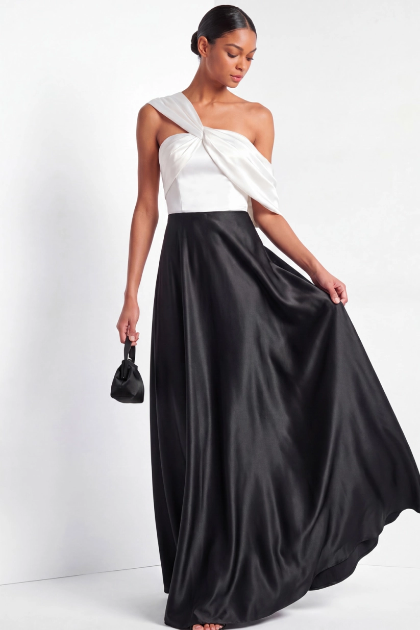 Black & White Satin Maxi Dress