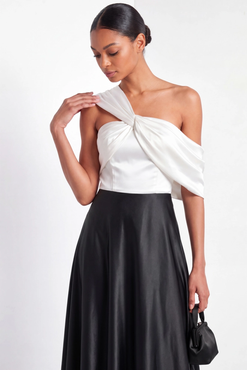 Black & White Satin Maxi Dress