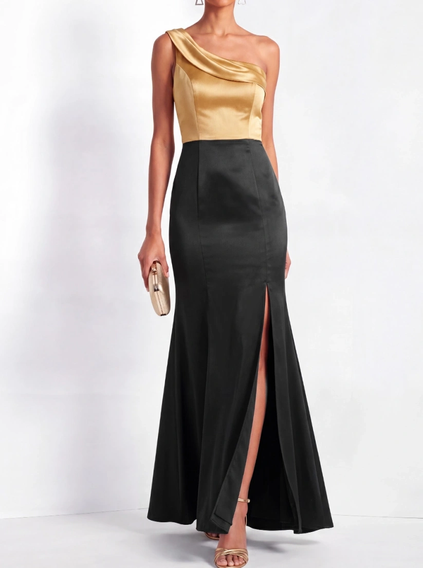 Golden Satin Maxi Dress