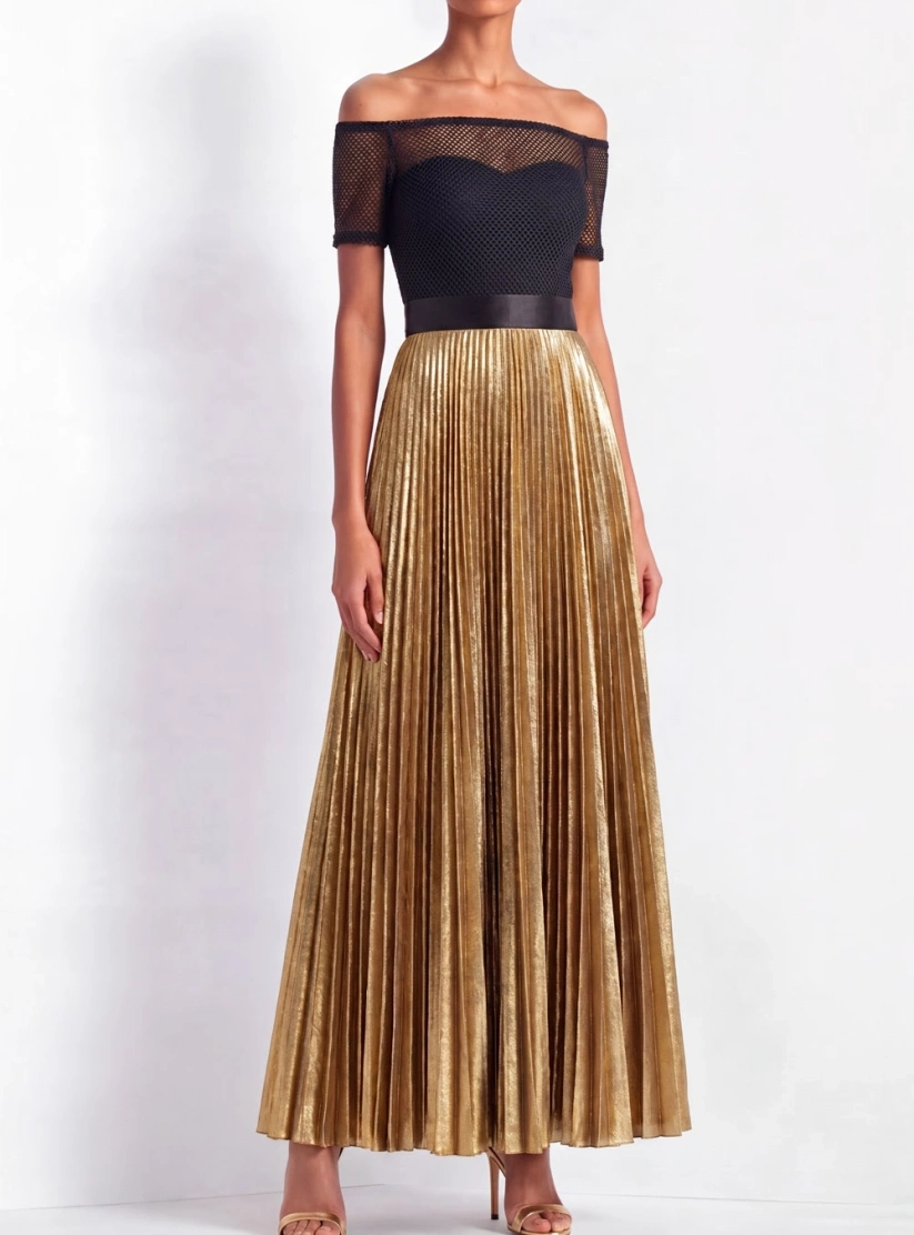 Golden Metallic Wedding Guest Dress