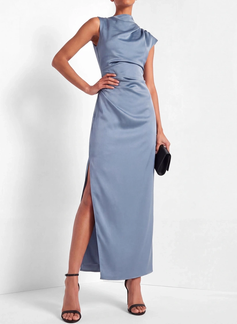 Dusty Blue Satin Work Dress