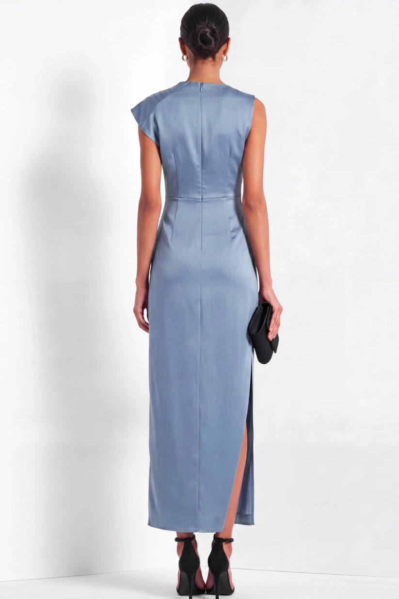 Dusty Blue Satin Work Dress