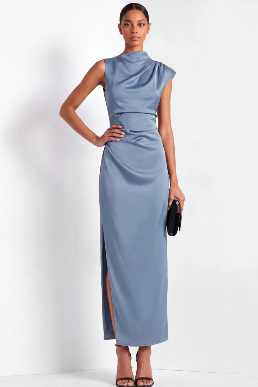 Dusty Blue Satin Work Dress