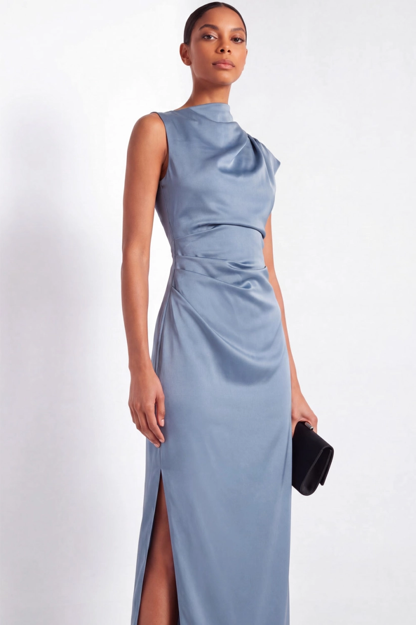Dusty Blue Satin Work Dress