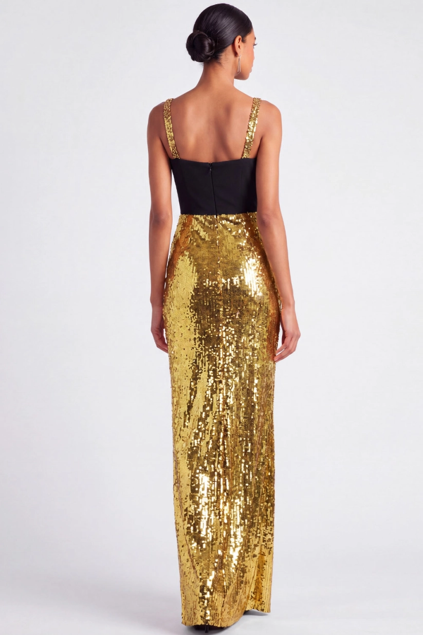 Golden Mermaid Spaghetti Straps Sequin Maxi Dress