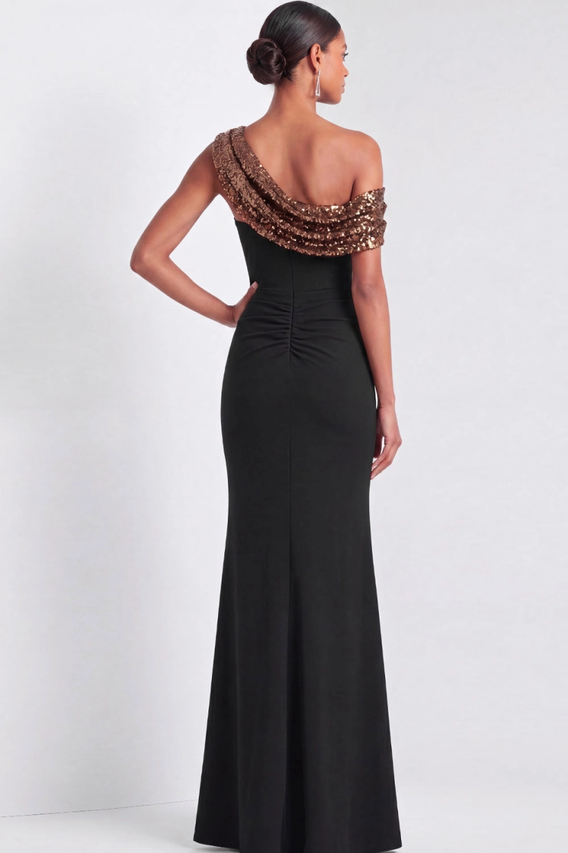 Brown Sequin Cowl Neck Mermaid Gown