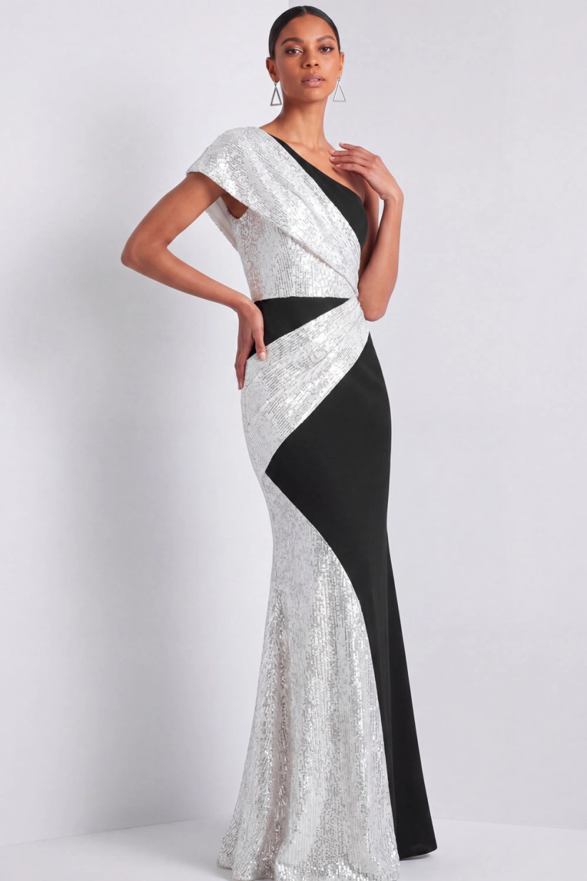 Silver Sequin One Shoulder Mermaid Maxi Gown