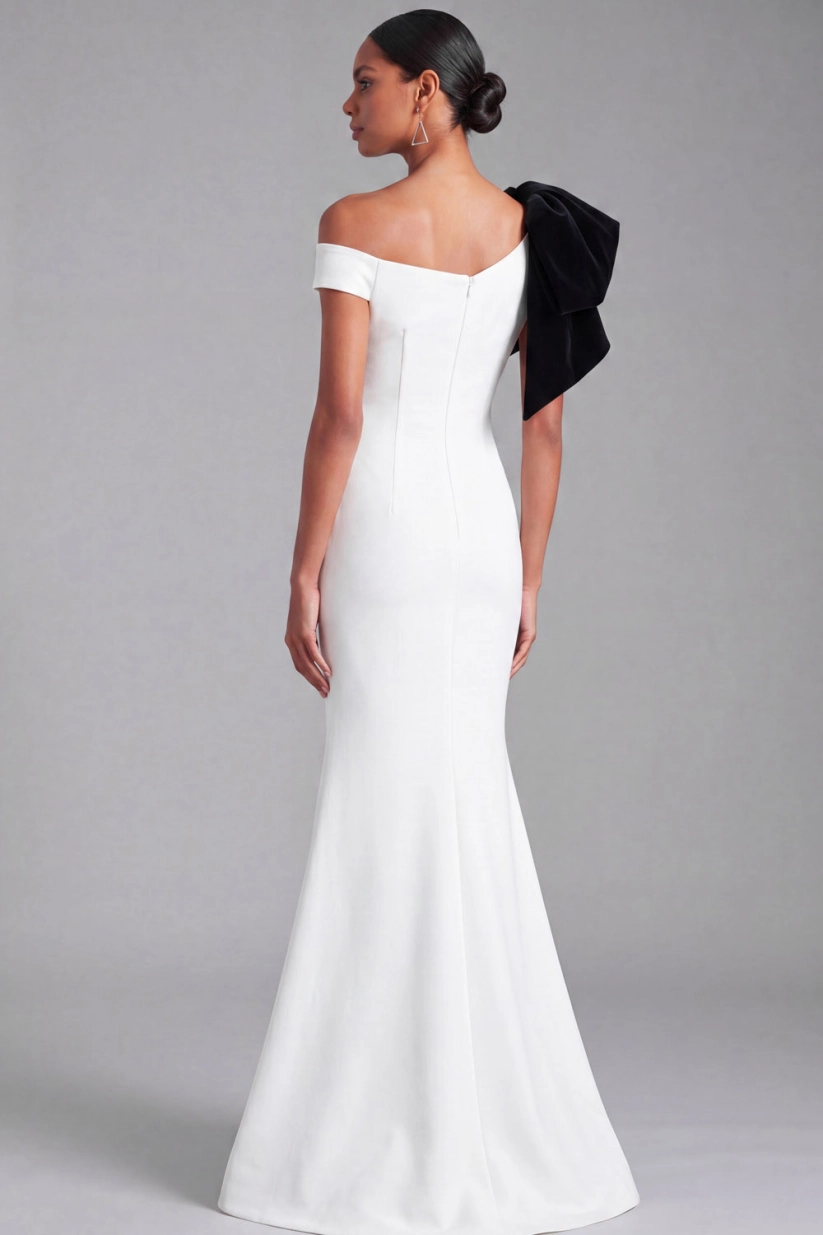 White One Shoulder Velvet Bow Mermaid Gown
