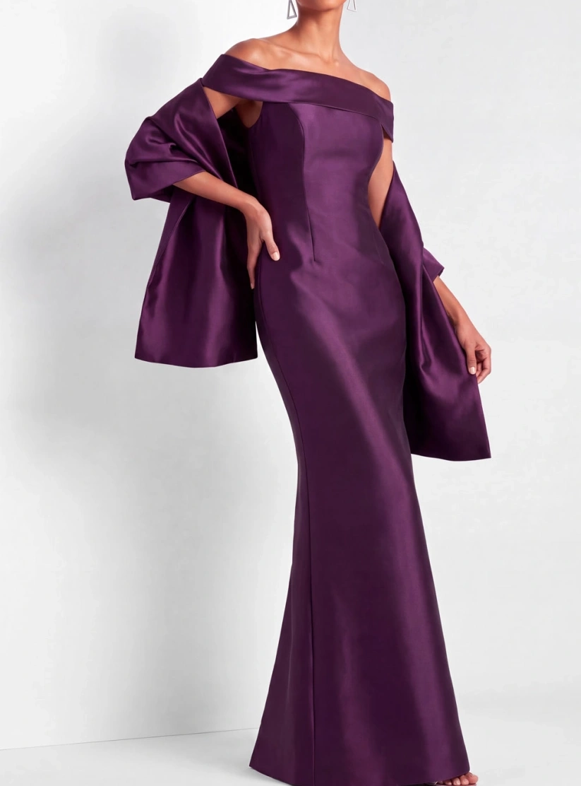 Dark Purple Off Shoulder Mermaid Satin Maxi Dress