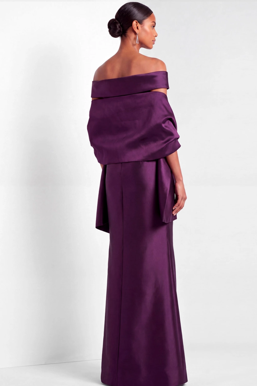 Dark Purple Off Shoulder Mermaid Satin Maxi Dress