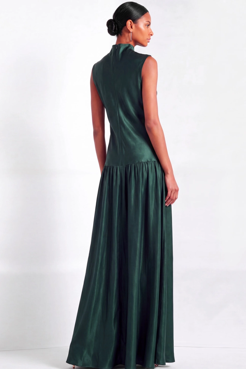 Peacock Green High Neck A-Line Satin Formal Dress