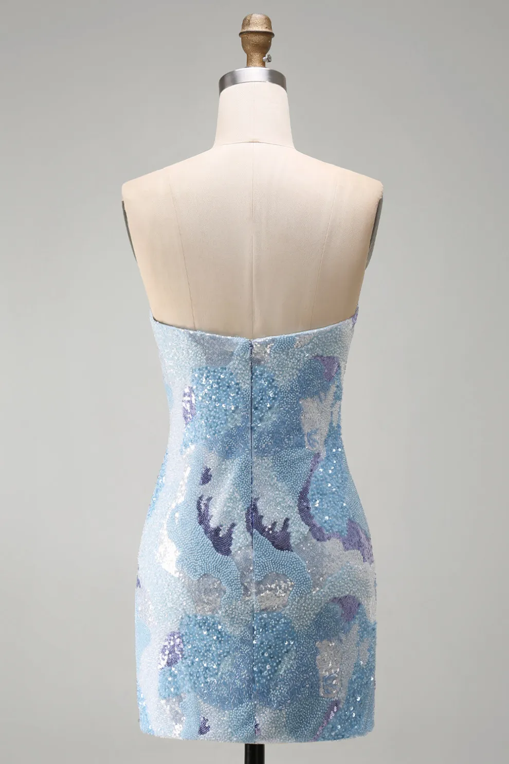 Sparkly Sequins Blue Bodycon Strapless Short Homecoming Dress with Beading