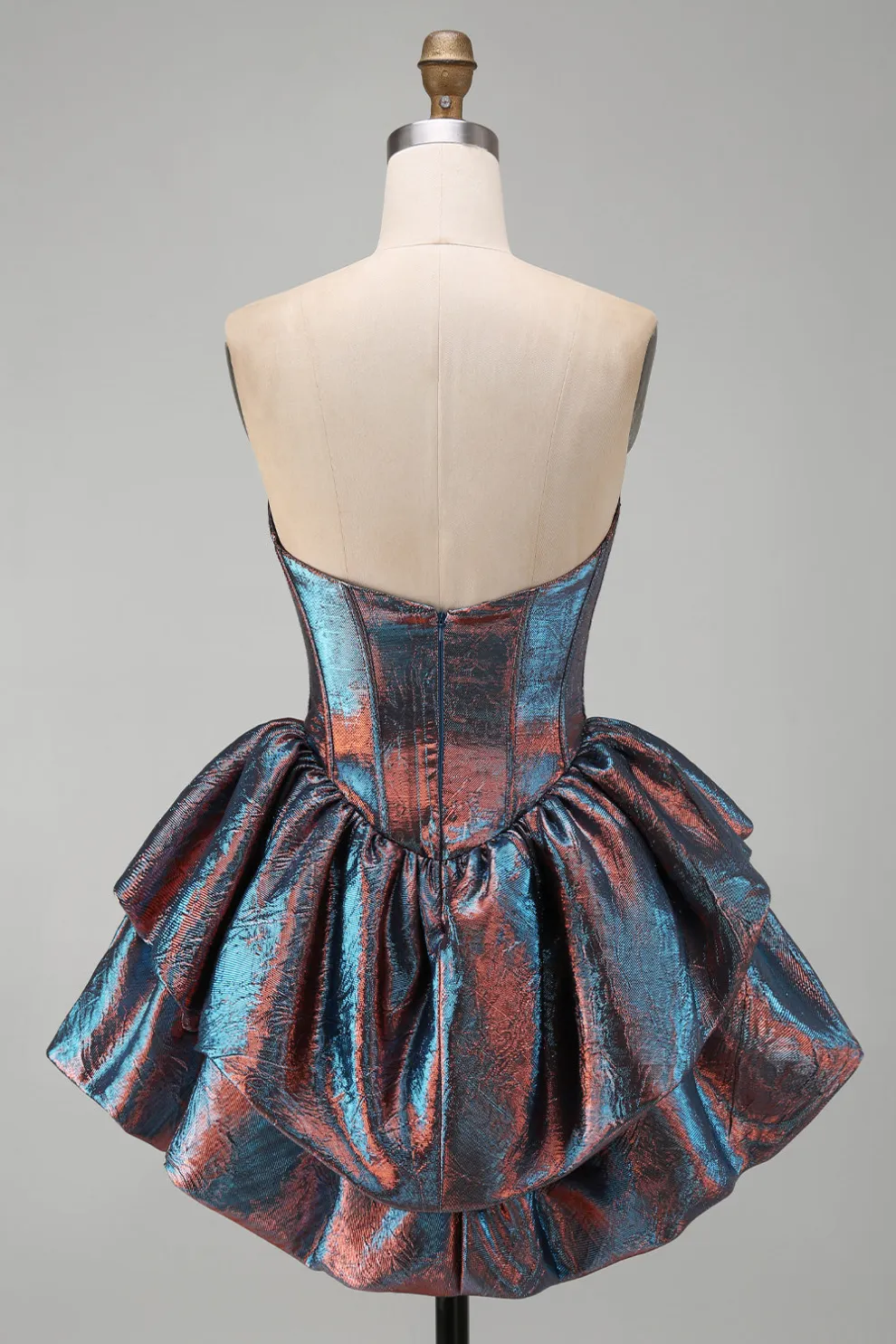 Metallic Blue Corset Ruffled Tiered A-Line Ruched Short Homecoming Dress