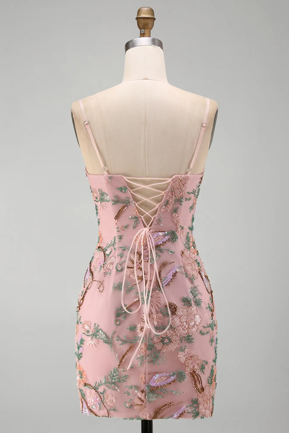 Pink Sparkly Floral Beaded Sequins Bodycon Short Homecoming Dress