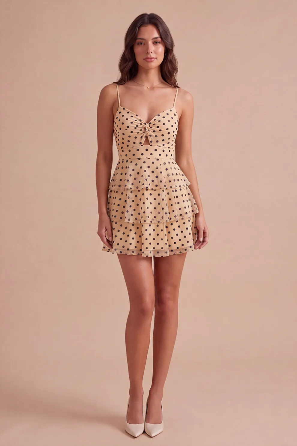 Sparkly Sequins Champagne Black Dot Ruffled A-Line Short Homecoming Dress