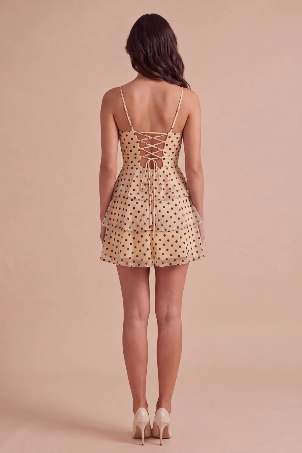 Sparkly Sequins Champagne Black Dot Ruffled A-Line Short Homecoming Dress