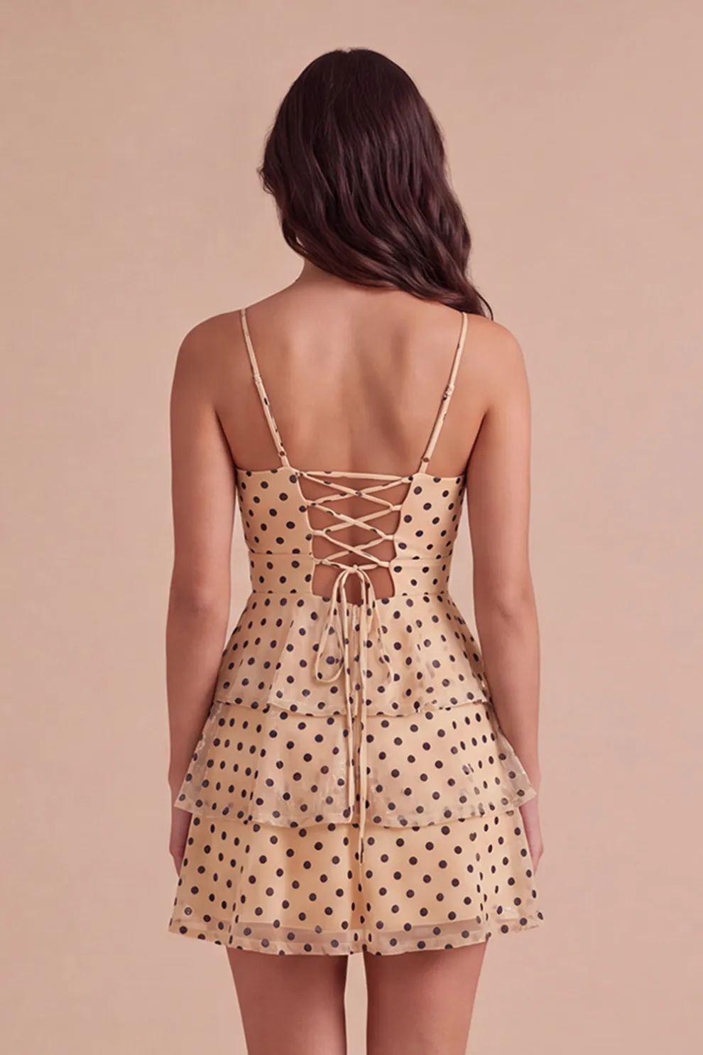 Sparkly Sequins Champagne Black Dot Ruffled A-Line Short Homecoming Dress