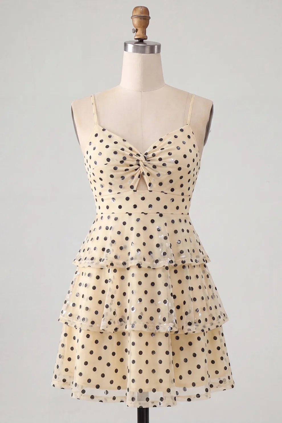Sparkly Sequins Champagne Black Dot Ruffled A-Line Short Homecoming Dress