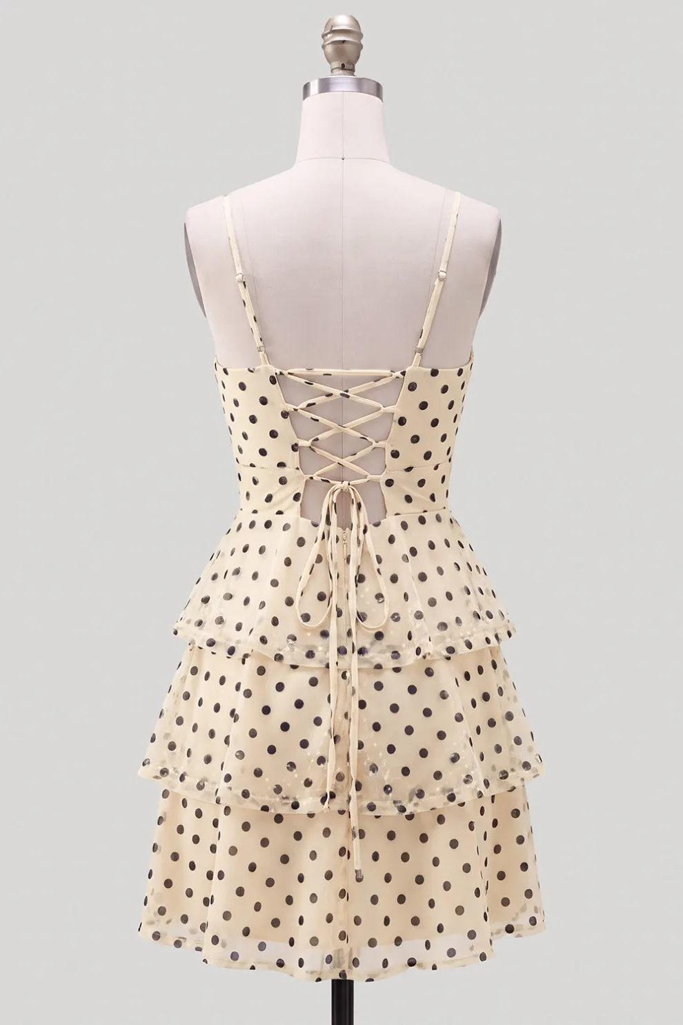 Sparkly Sequins Champagne Black Dot Ruffled A-Line Short Homecoming Dress