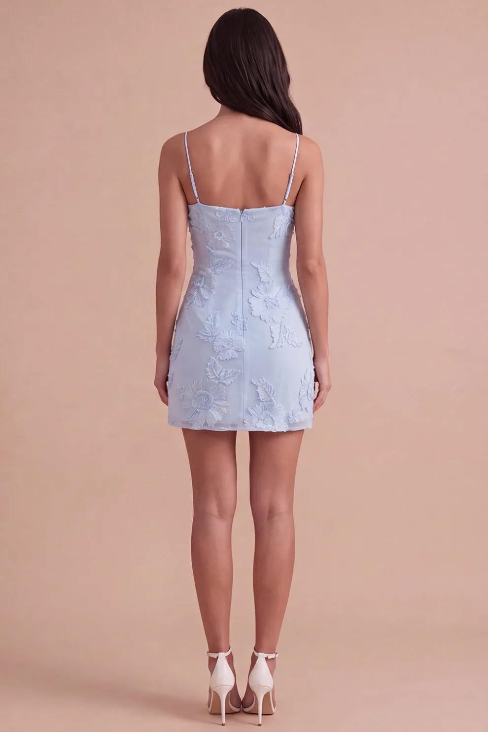 Blue Floral Appliqued Bodycon Ruched Short Homecoming Dress