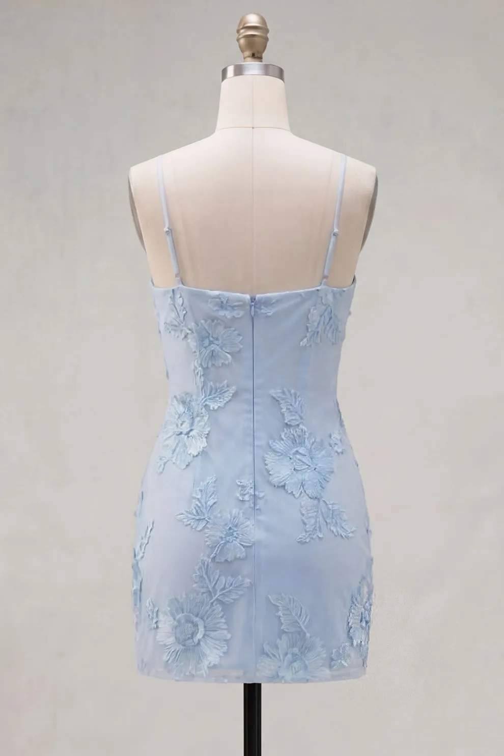 Blue Floral Appliqued Bodycon Ruched Short Homecoming Dress