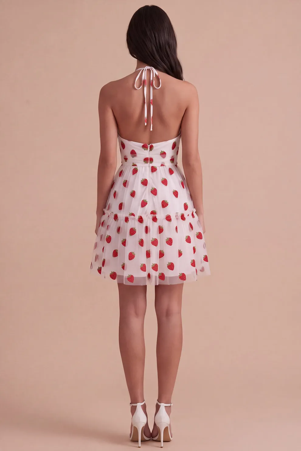 Pink Halter Strawberry A-Line Ruffled Tiered Short Homecoming Dress