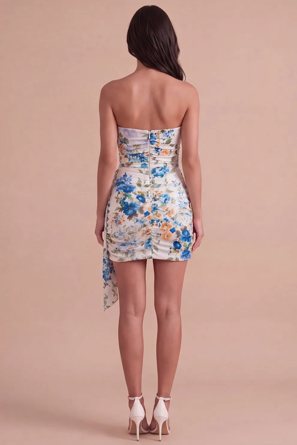 Black Red Floral Strapless Bodycon Short Homecoming Dress with Sash