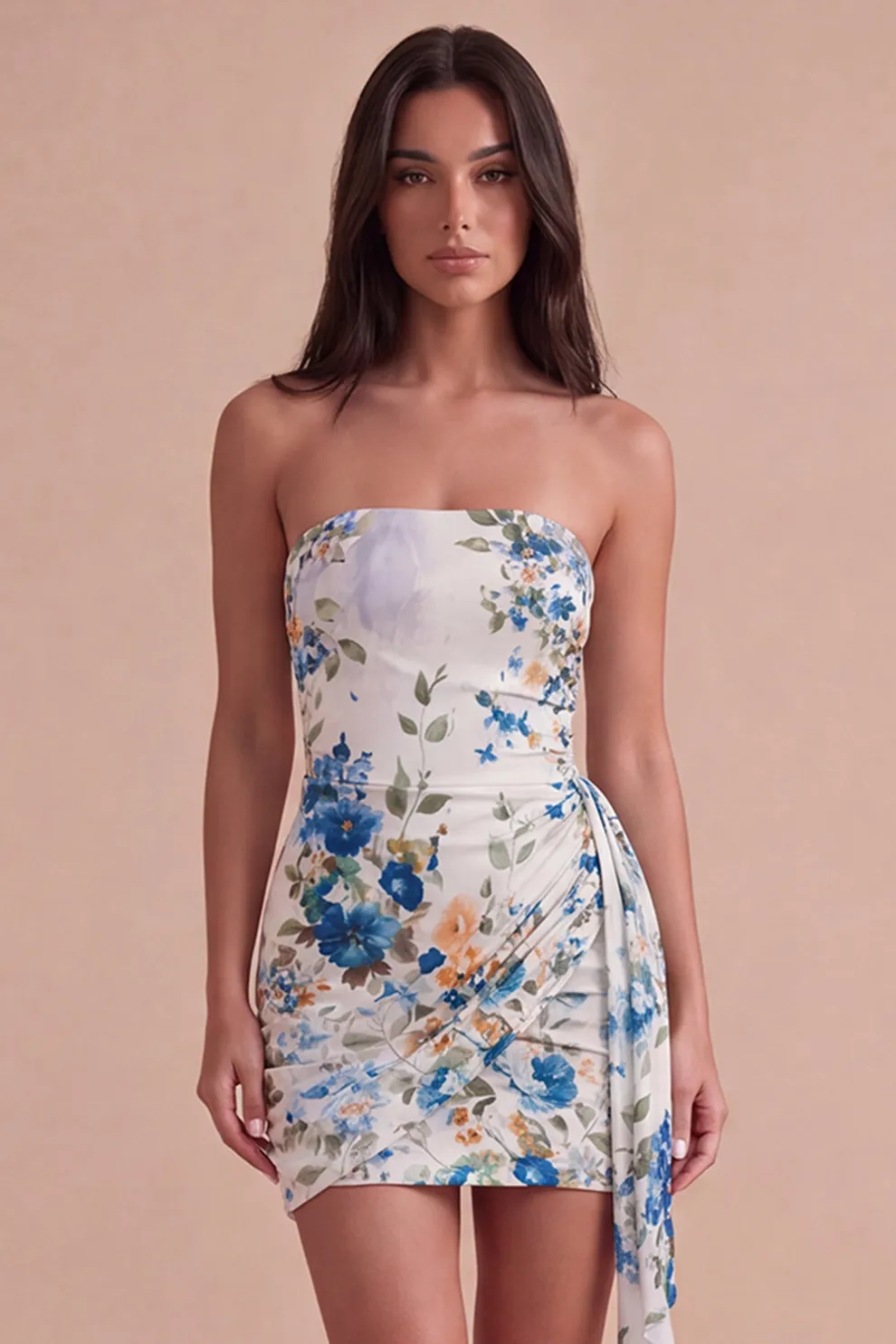 Black Red Floral Strapless Bodycon Short Homecoming Dress with Sash
