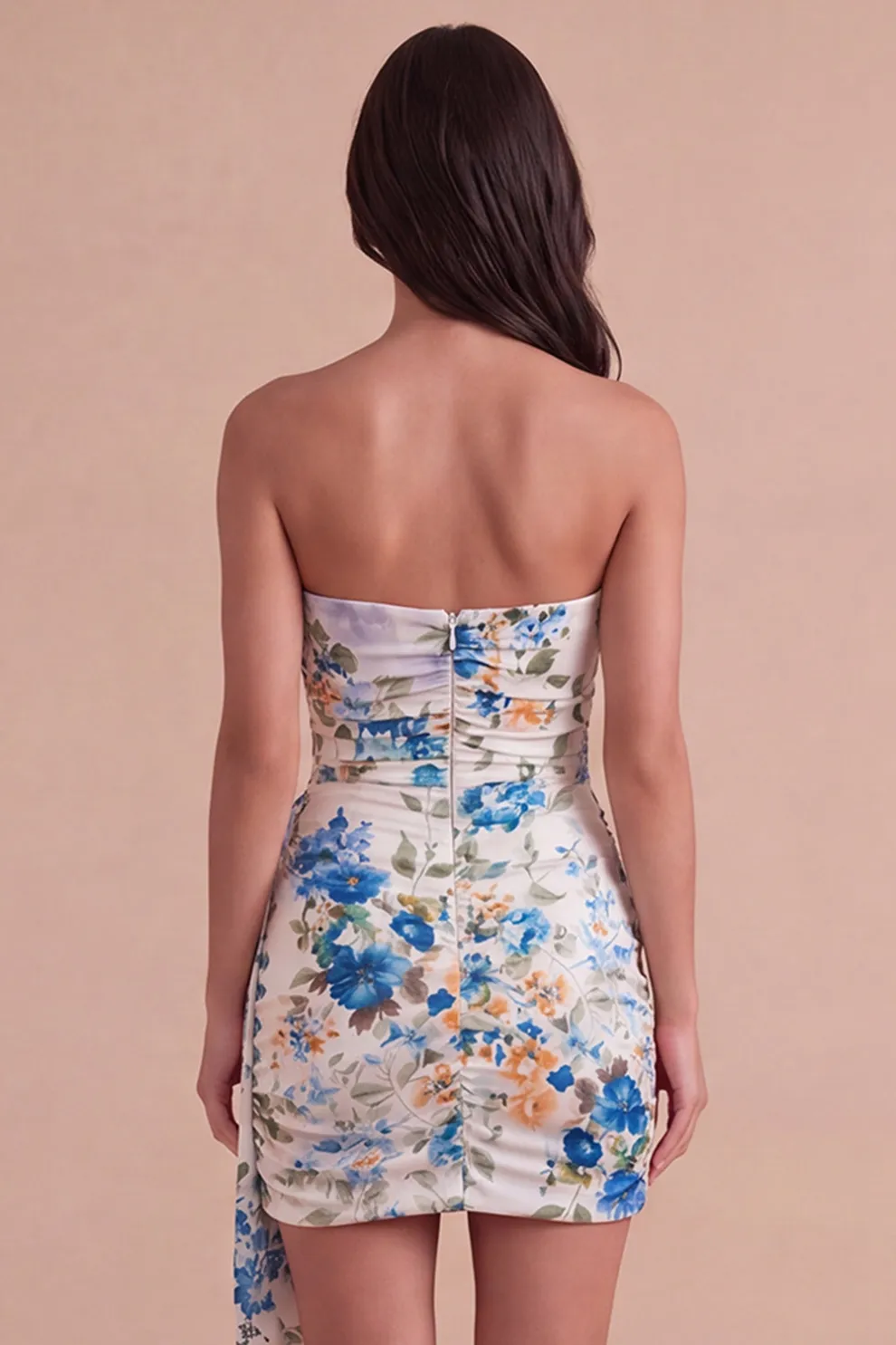 Black Red Floral Strapless Bodycon Short Homecoming Dress with Sash