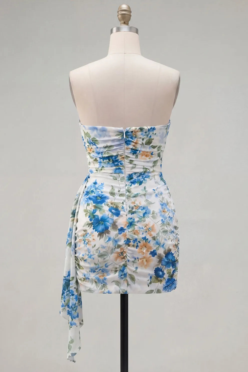 Black Red Floral Strapless Bodycon Short Homecoming Dress with Sash